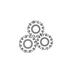 Three connected gears, dark outline on white background, suggesting machinery or teamwork
