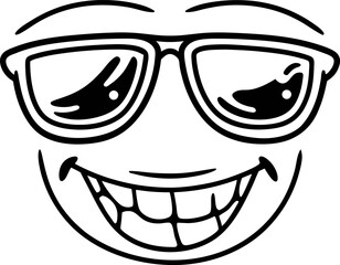 Cool smiling face with sunglasses, happy expression, confident and cheerful mood