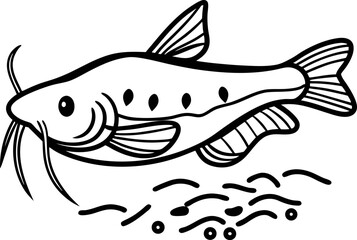 Catfish swimming underwater with whiskers and fins, river or lake freshwater fish illustration