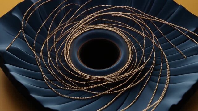 Golden Spiral Threads Abstract Metallic Swirl in Dark Blue Textured Bowl Elegant Luxury Design.