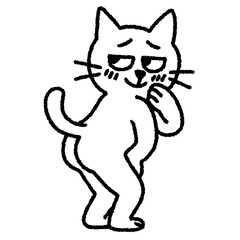 Cute Shy Cat Line Art Illustration with Blushing Expression © hendicine