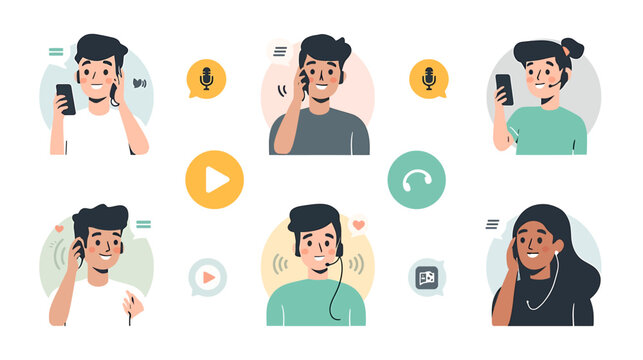 Cartoon People Talking on Phone.