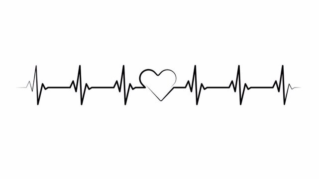 Medical heart rhythm diagram animation with heart, EKG heartbeat line 4k video on white background. Cardiogram monitor to use for healthcare, healthy lifestyle, medical care, cardiology project. 