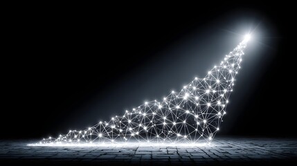 visualization with glowing line charts moving upward across dark analytical background