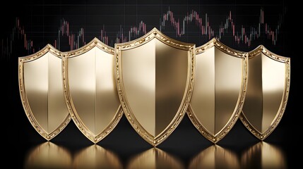 concept with protective abstract forms surrounding volatile financial graphs