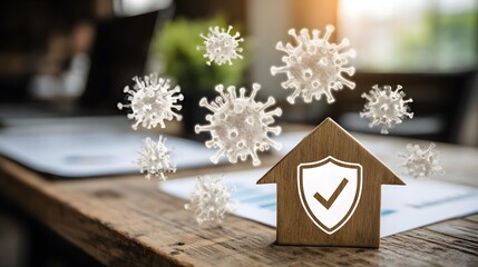 concept with protective abstract forms surrounding volatile financial graphs