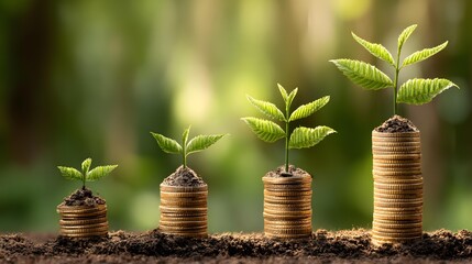 metaphor showing plant growing from coins under soft natural light