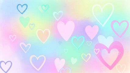 pastel-colored background with variously sized and outlined hearts, soft and dreamy vibe