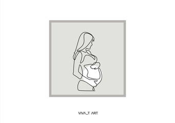 Fototapeta premium Beautiful pregnant Woman in one continuous line drawing. Healthy pregnancy and birth baby symbol in simple linear style. Concept for Happy Mother day banner. Editable stroke.