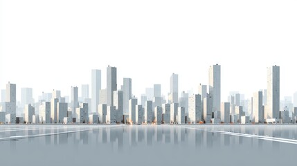 Fototapeta premium Digital artwork of a futuristic empty city skyline with sleek skyscrapers and reflective surface, ideal for technology, innovation, or urban development concepts