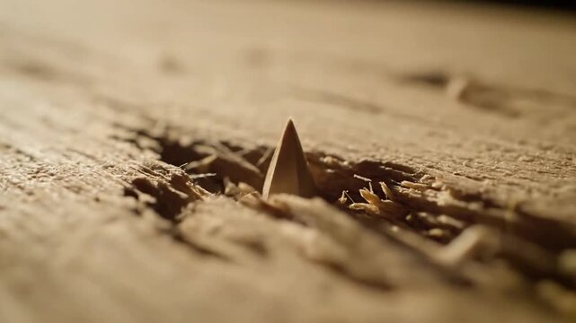 Macro Wood Splinter Detail Extreme close-up revealing the intricate, jagged edges of wood fibers after splintering.