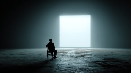 Obraz premium Contemplative solitude in modern minimalism, ideal for concepts of introspection, innovation, or creative workspace inspiration