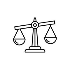 A simple, black line drawing of the scales of justice, used to symbolize fairness