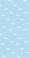 Fototapeta premium Paper Plane Seamless Pattern. Paper Crafted Origami Romantic Letter Airplane in Blue Sky. Wallpaper Vintage Elegant Design. Cartoon Retro Wrapping Paper Print Swatch. Couple Relationship Communication