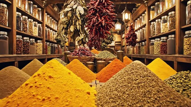 Exotic Traditional Spice Shop Interior Market Food Ingredients