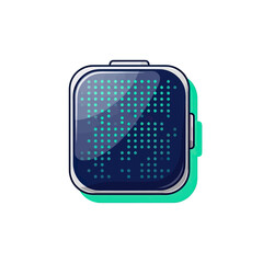 A digital display watch showing data in dots, with a shiny surface and a green accent