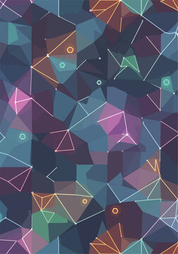 Abstract geometric low poly background with polygonal shapes and connected lines in dark colors
