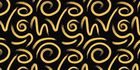 Retro Seamless Pattern with Yellow Bold Brush Spirals for Fabric Prints, Posters and Branding Design