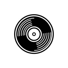 Black and white vinyl record icon. Circle shape with grooves and a central hole