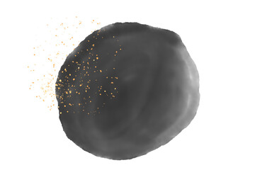 Naklejka premium Hand Painted Black Watercolor Round Blob With Gold Confetti Shape