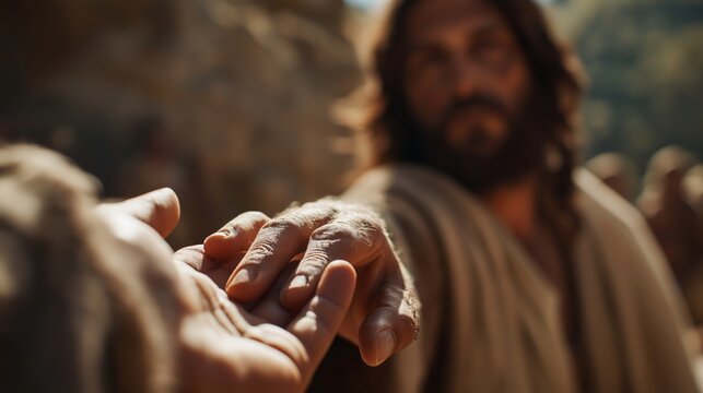 Jesus reaches out to a person in need in a historical setting during biblical times