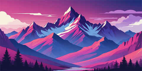 A breathtaking panorama of the snow capped Alps at morning sunrise and evening sunset where the mountain peak meets a cloudy sky over a misty valley winter landscape