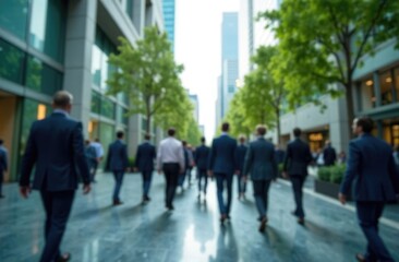 blurred background of walking people at city corporate office center