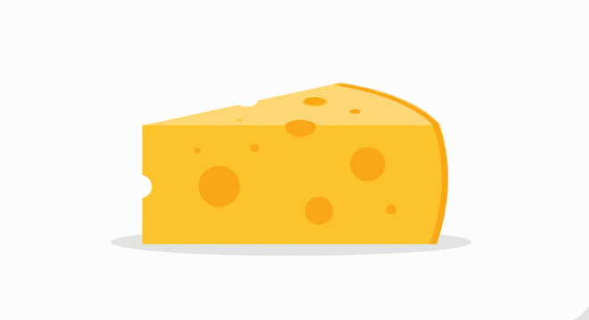 Graphic illustration of yellow Swiss cheese with holes, isolated on white. Suitable for menus, educational material, food blogs, and children's content about nutrition.