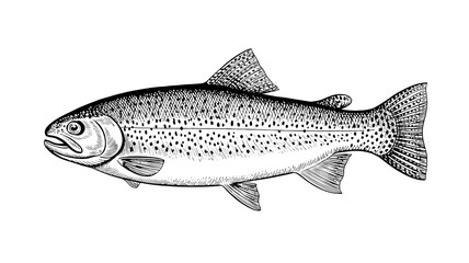 Vintage Stippled Illustration Trout Fish
