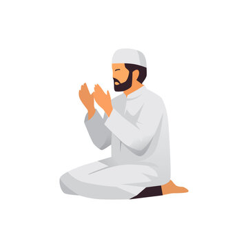 Muslim Man Praying During Ramadan Islamic Flat Illustration