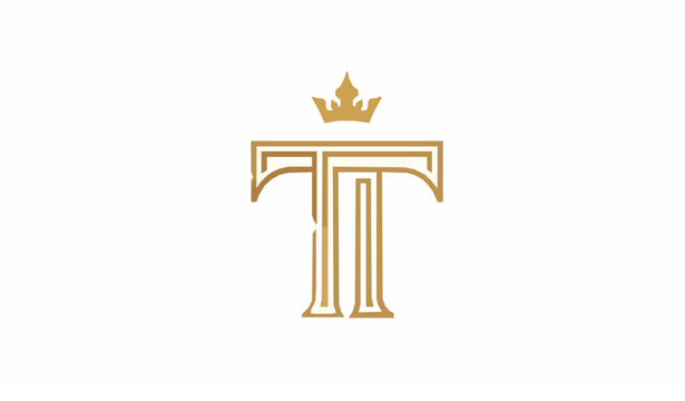 Luxury TT monogram logo with elegant interlocking letters and crown emblem