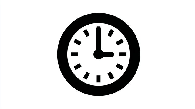 Simple Black Clock Icon Showing 3 O'Clock
