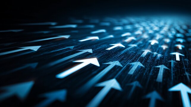 Blue glowing arrow on digital grid symbolizing change management transformation and strategic direction in organizational shift.