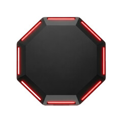 Black octagonal electronic device with red accents isolated on transparent background