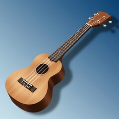 Fototapeta premium Ukulele on blue background musical instrument stringed acoustic wood music hobby leisure entertainment guitar small four strings