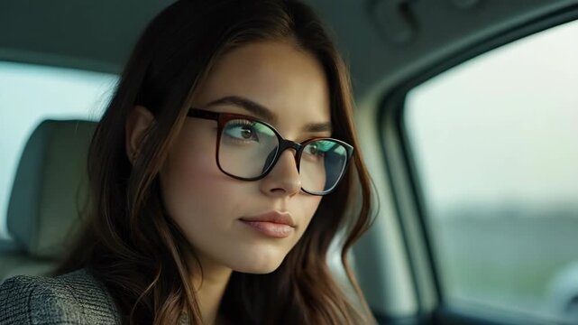 Close up shot beautiful she her business lady chief got promotion work day night first startup get some mistakes moments write down sit big office chair wear specs formal wear checkered pla.
