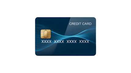 A blue credit card with a gold chip and abstract light wave patterns on a white background