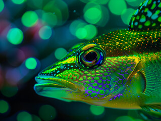 Obraz premium Vibrant Tropical Fish Close Up on Blue Underwater Background for Nature Design