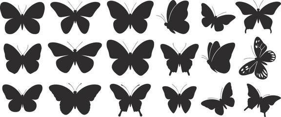 black butterfly silhouettes, butterfly silhouette collection, flying butterfly silhouettes, insect silhouette 