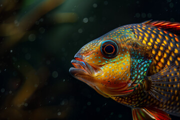 Fototapeta premium Vibrant Orange Tropical Fish on Dark Background for Exotic Aquarium Design