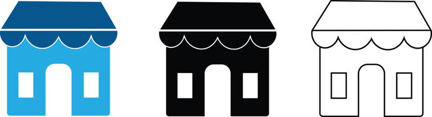 Store Shop Icon Set &ndash; Retail Market Building Vector (Flat, Glyph, Outline)