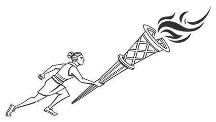 Obraz premium Black and white illustration of a runner carrying a lit torch.
