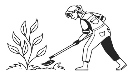 Woman Gardening with a Shovel in the Yard.