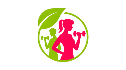 Healthy lifestyle logo featuring silhouettes of a man and woman exercising with weights