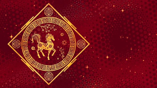 Celebrate the Vibrant Chinese New Year of the Horse with Stunning Visuals and Traditional Elements Featuring a Golden Horse Against a Rich Red Background