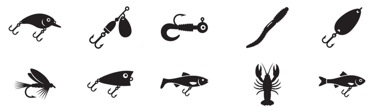 Fishing Lure and Artificial Bait Collection for Angling Sports. Vector Illustration.