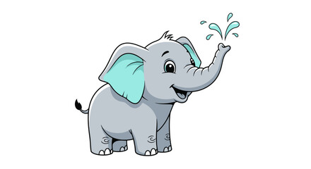 Cartoon elephant splashing water from trunk in playful illustration © XsDax