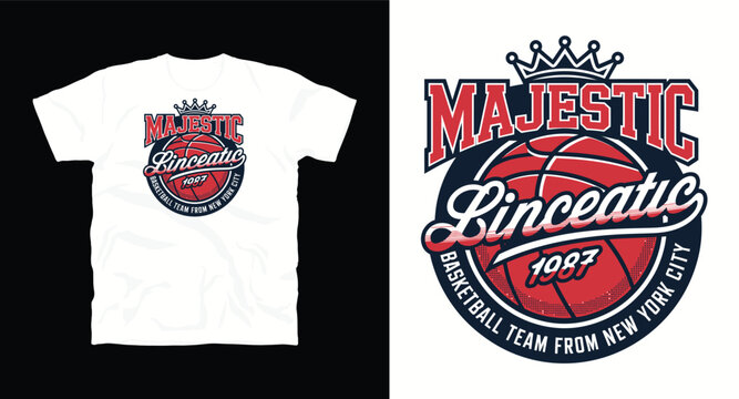 Linceatic basketball team from New York City 1987 with basketball and crown illustration t-shirt design print