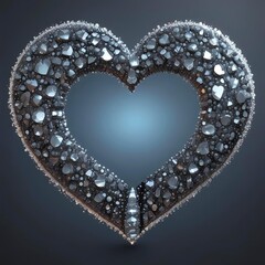 Obraz premium Heart shape made of sparkling diamonds on dark gradient background, luxury romantic theme, glitter particles