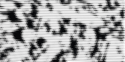 Abstract scanline texture with black dotted waves on white background, retro TV glitch style, vector illustration